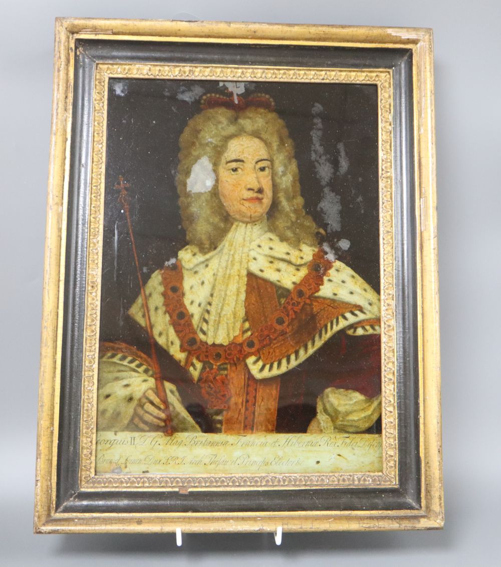 An 18th century reverse painting on glass of George II
